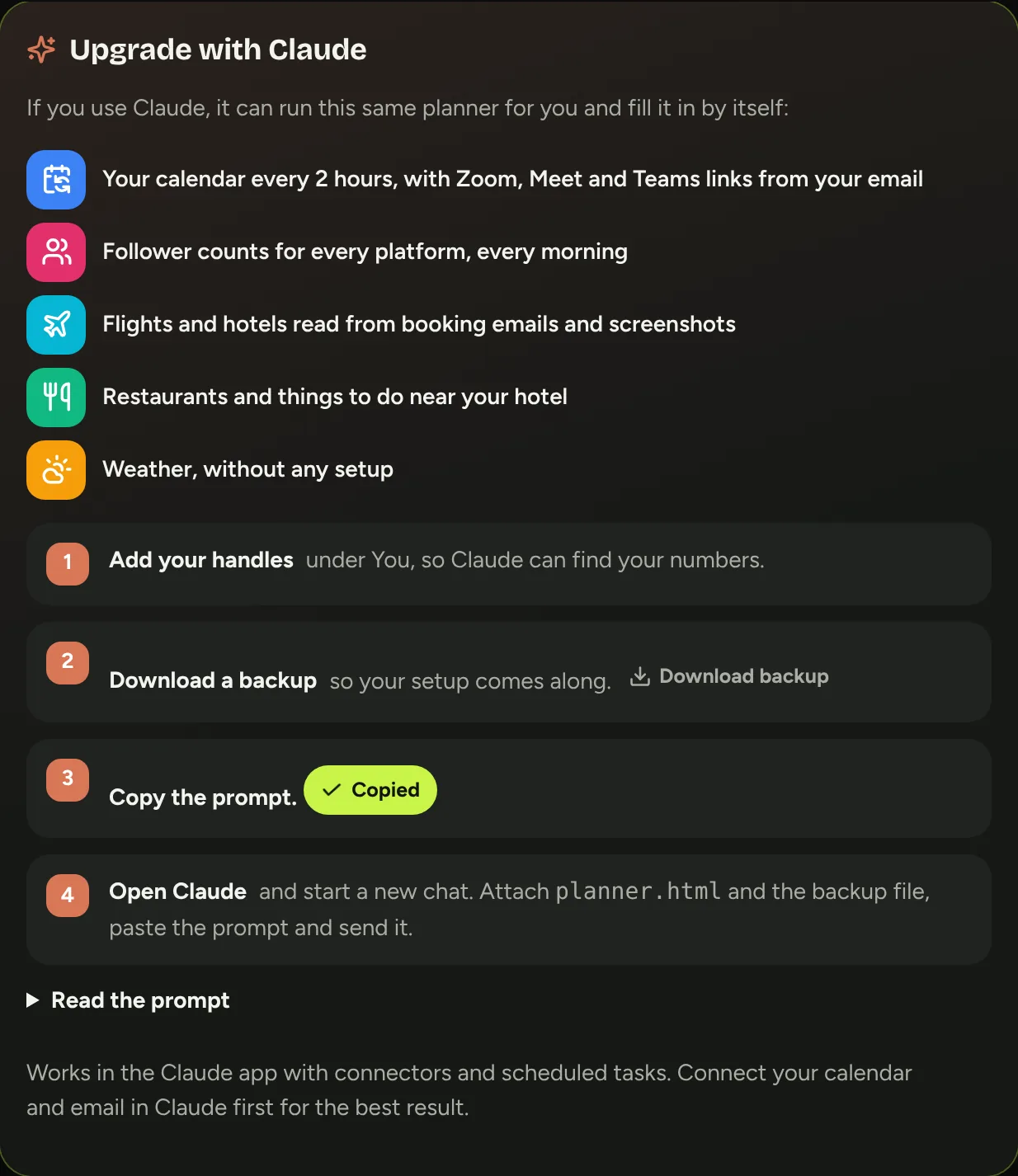 The Upgrade with Claude panel in Settings