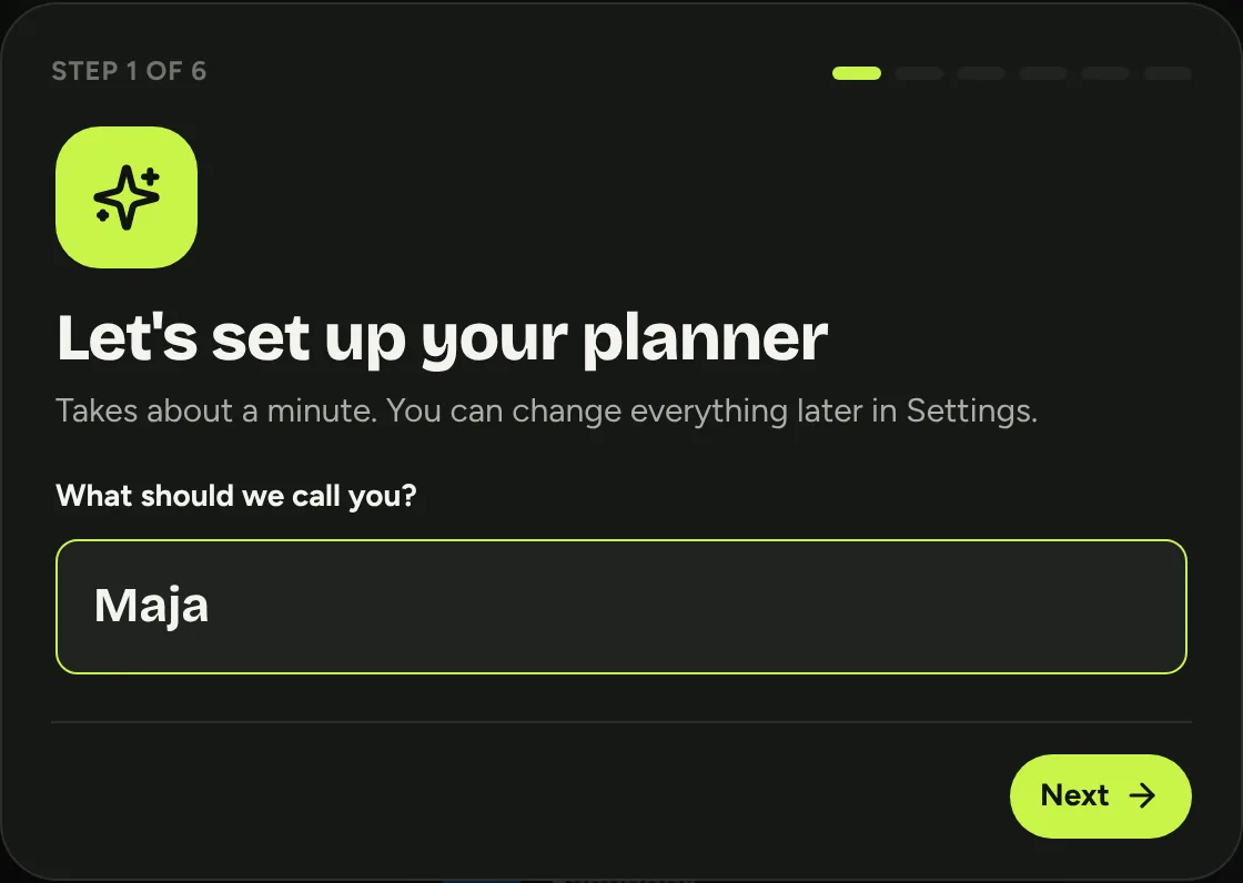 Setup step 1: type your name
