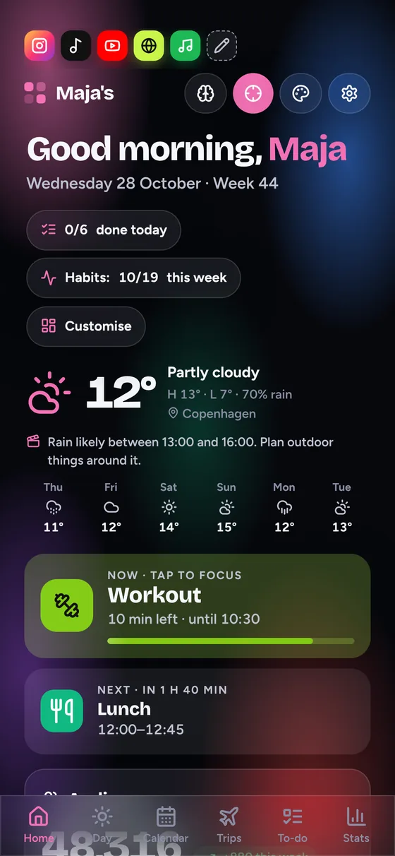 Daglig in glass mode on a phone